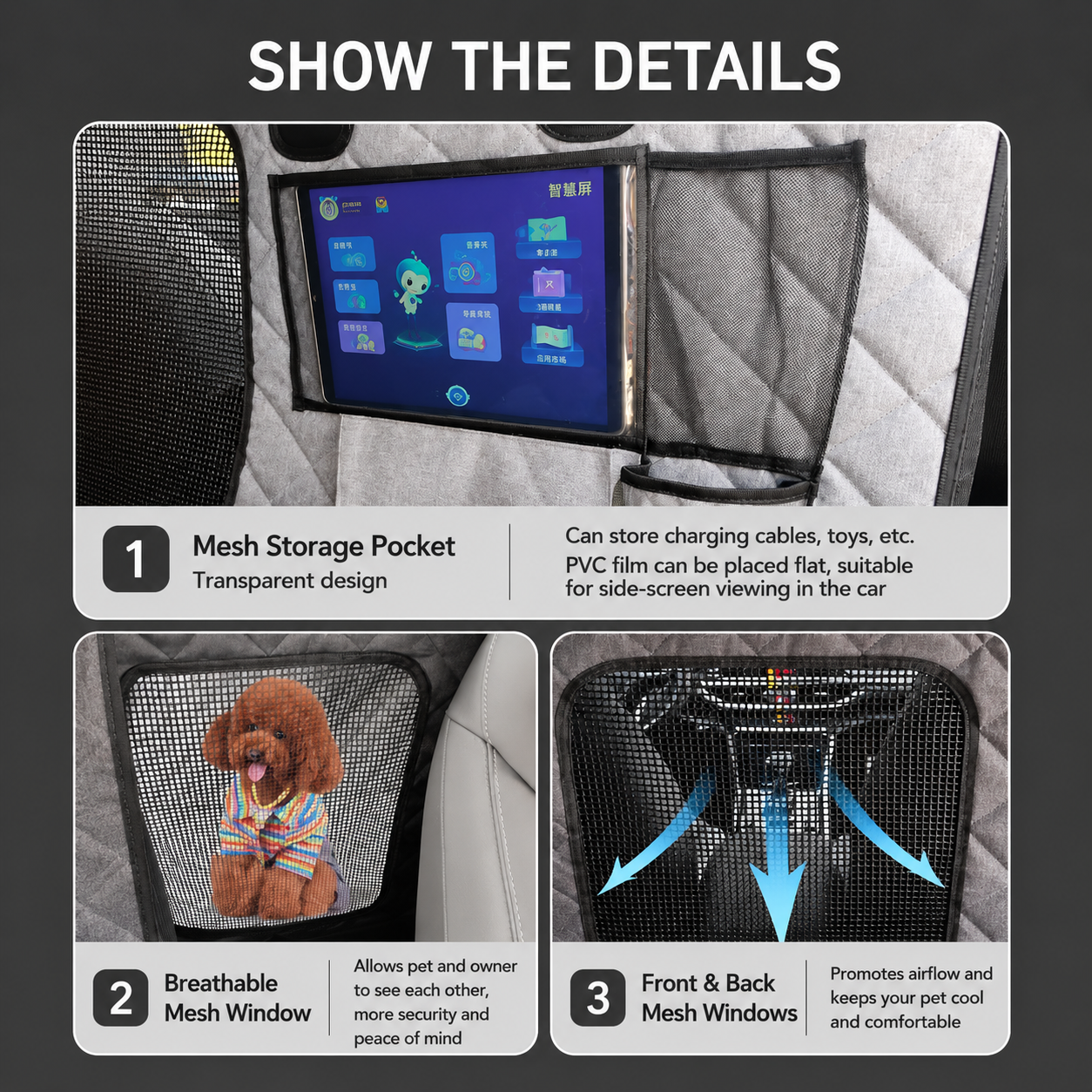PupBench Road Bed reinforced hard-bottom support and mesh window detail