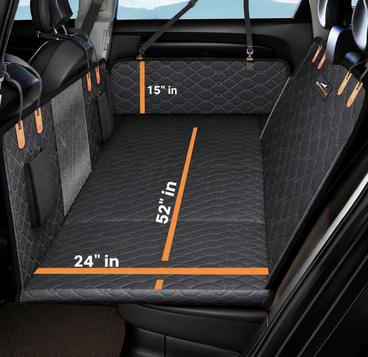 PupBench Road Bed dog car seat extender installed in a back seat