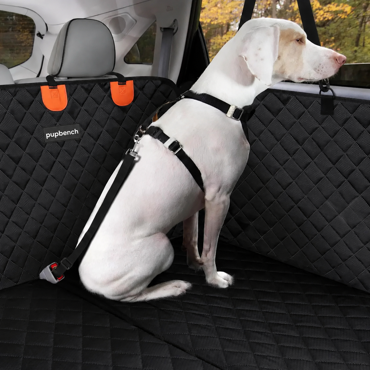 PupBench Road Bed dog car seat extender installed in a back seat