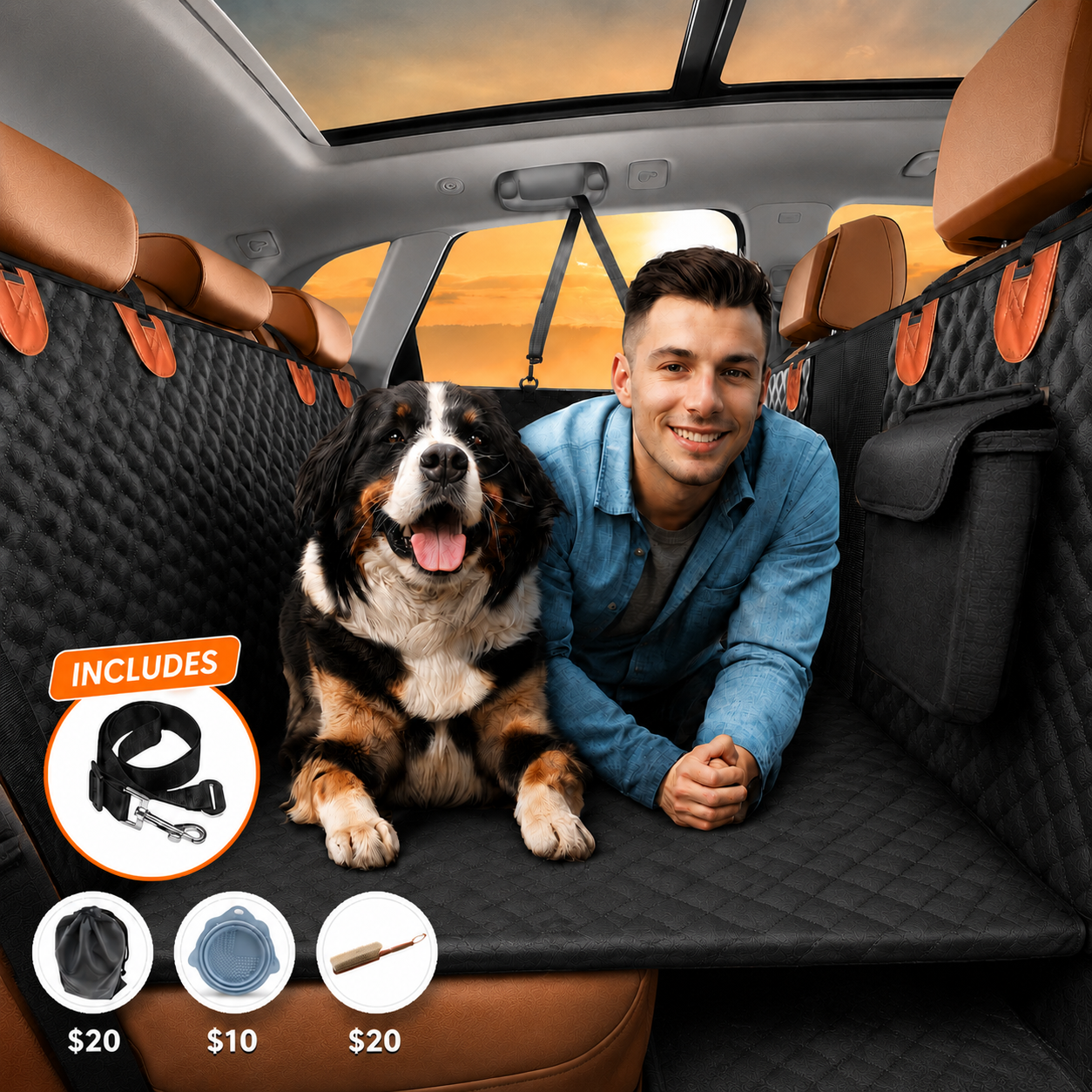 PupBench Road Bed dog car seat extender installed in a back seat